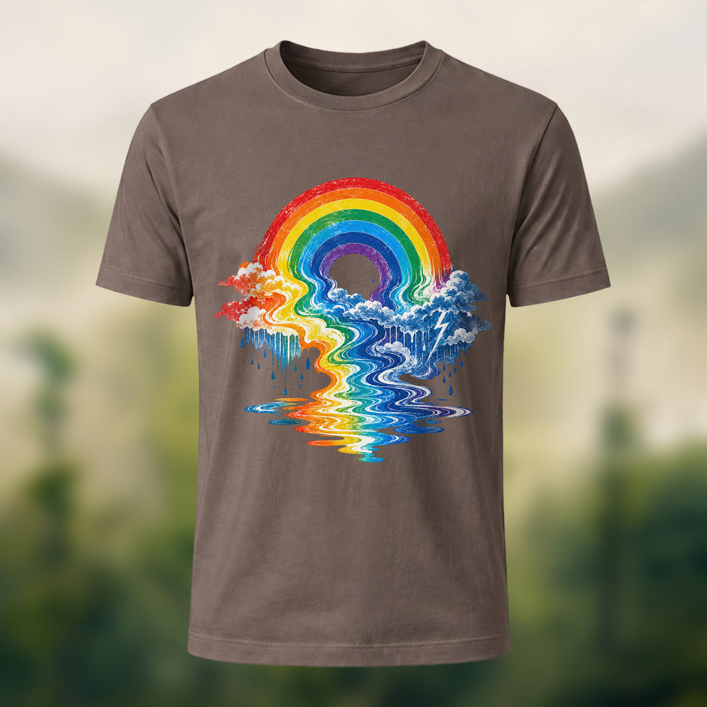 Vivid Rainbow Storm Soft Cotton T-Shirt Coffee