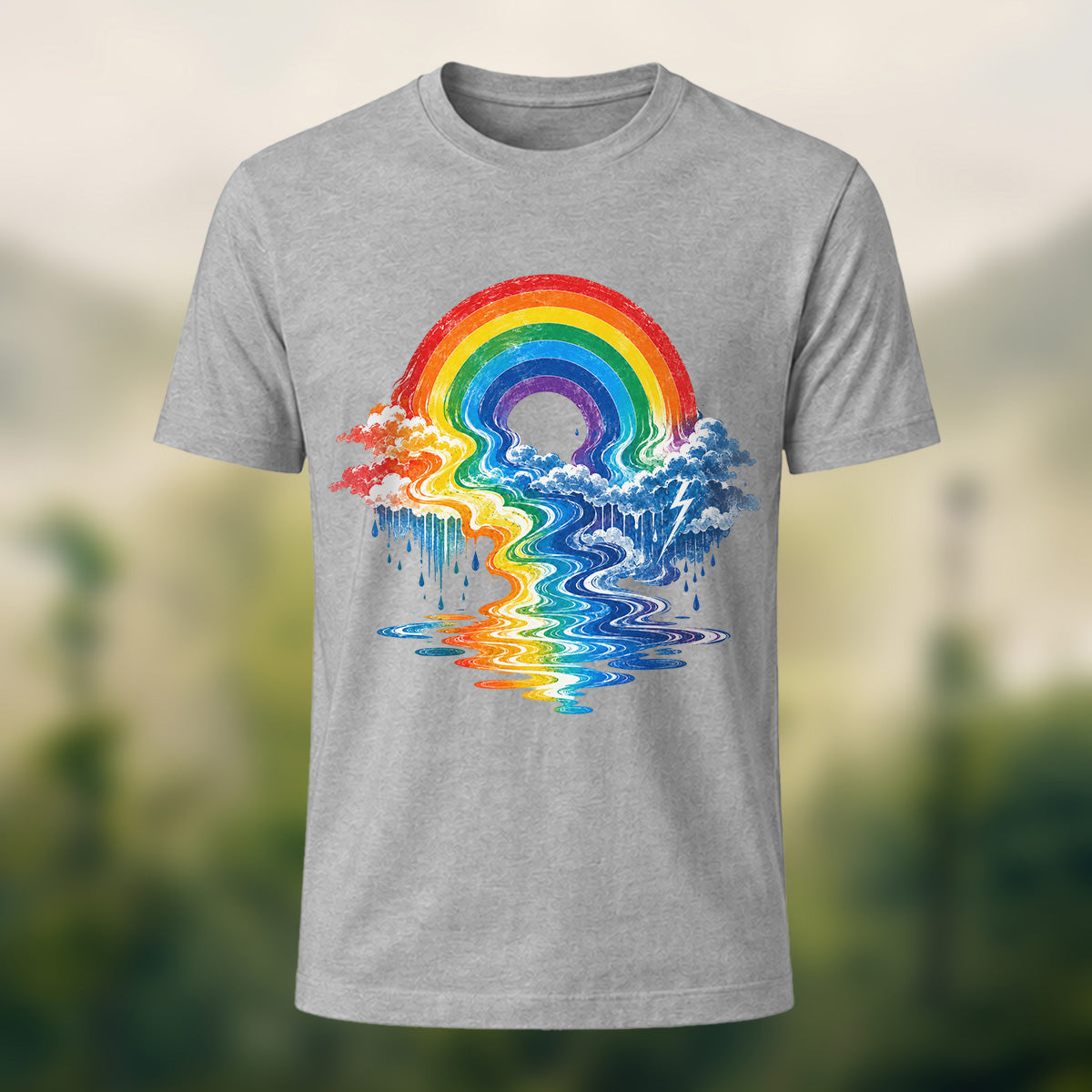 Vivid Rainbow Storm Soft Cotton T-Shirt Heather Grey