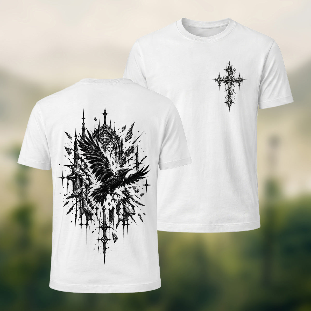 Mystical Gothic Raven Premium Cotton T-Shirt White