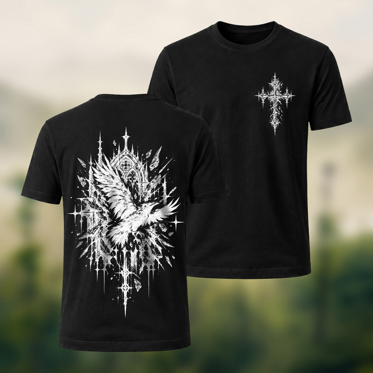 Mystical Gothic Raven Premium Cotton T-Shirt Black