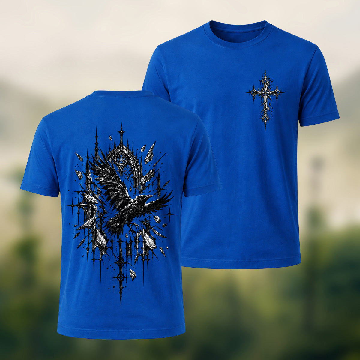 Mystical Gothic Raven Premium Cotton T-Shirt Royal Blue