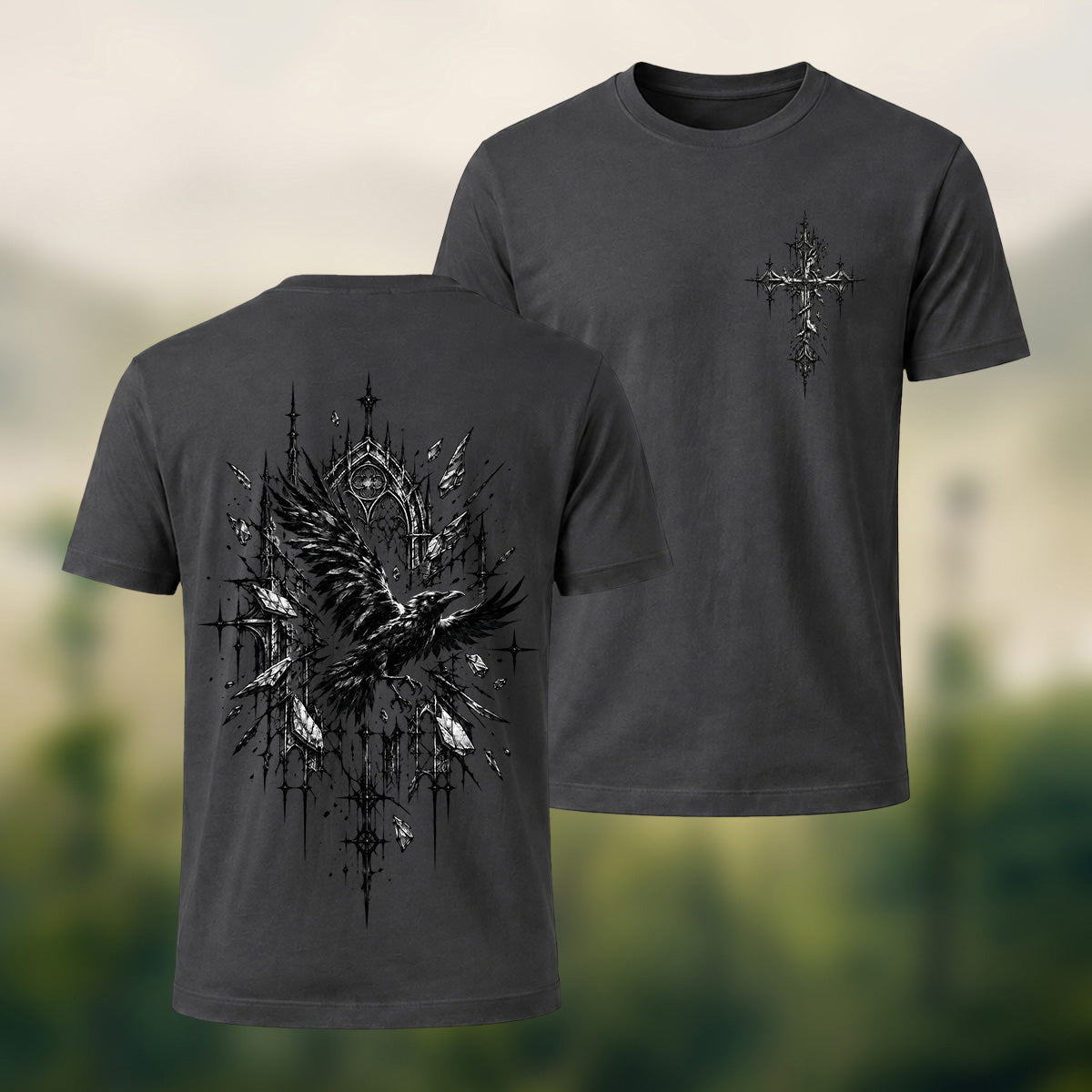 Mystical Gothic Raven Premium Cotton T-Shirt Dkgy