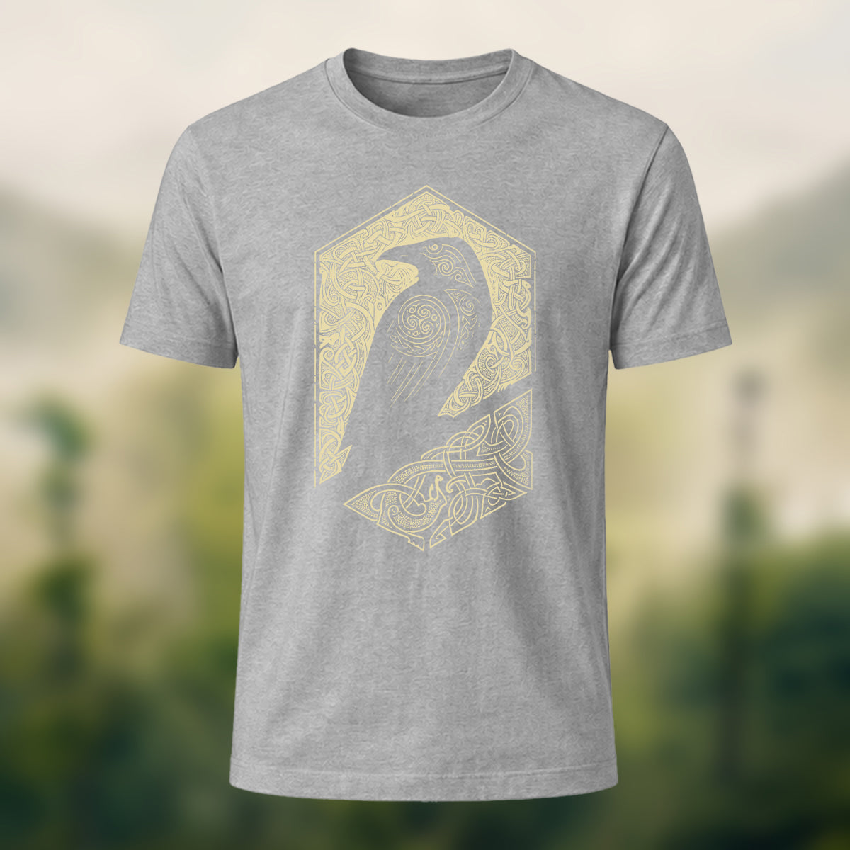 Bird Pattern Mountain Comfortable Casual T-Shirt Heather Grey