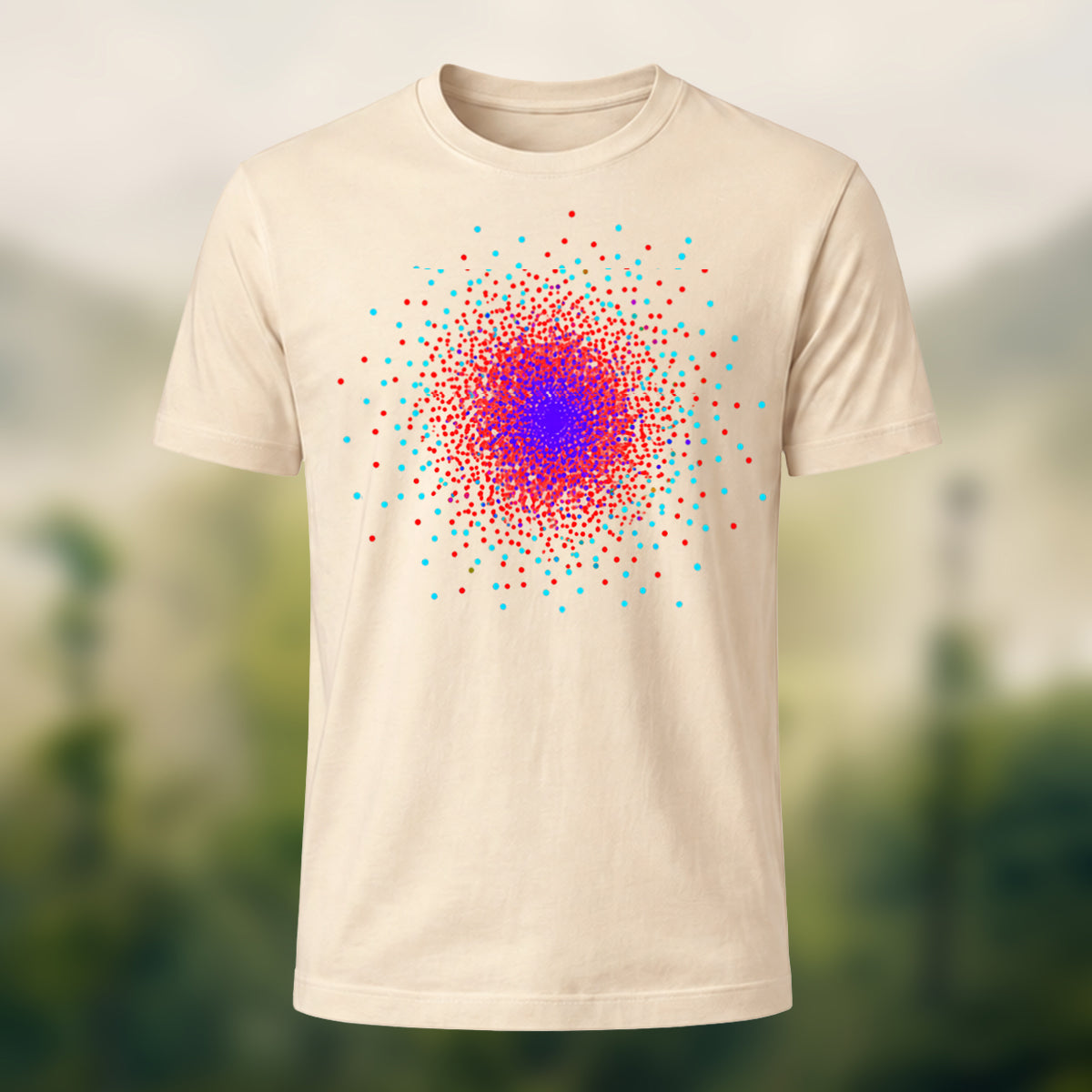 DTG Particle Diffusion Print Casual Premium Cotton T-Shirt Beige