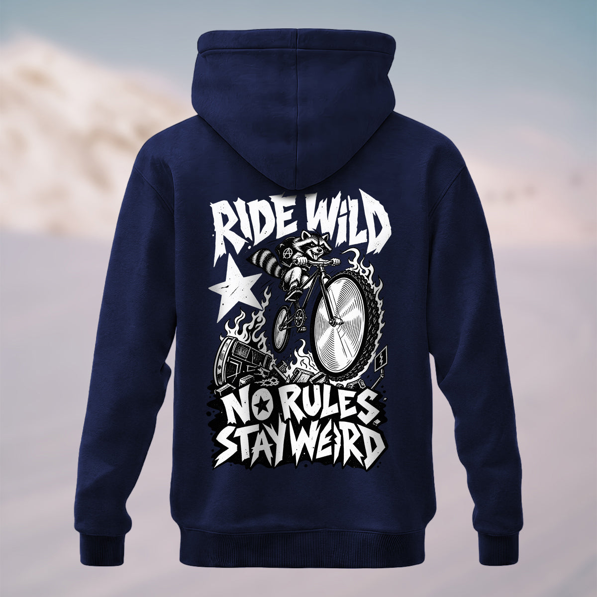 Cotton Made Wild Rebellious Raccoon Hoodie Navy