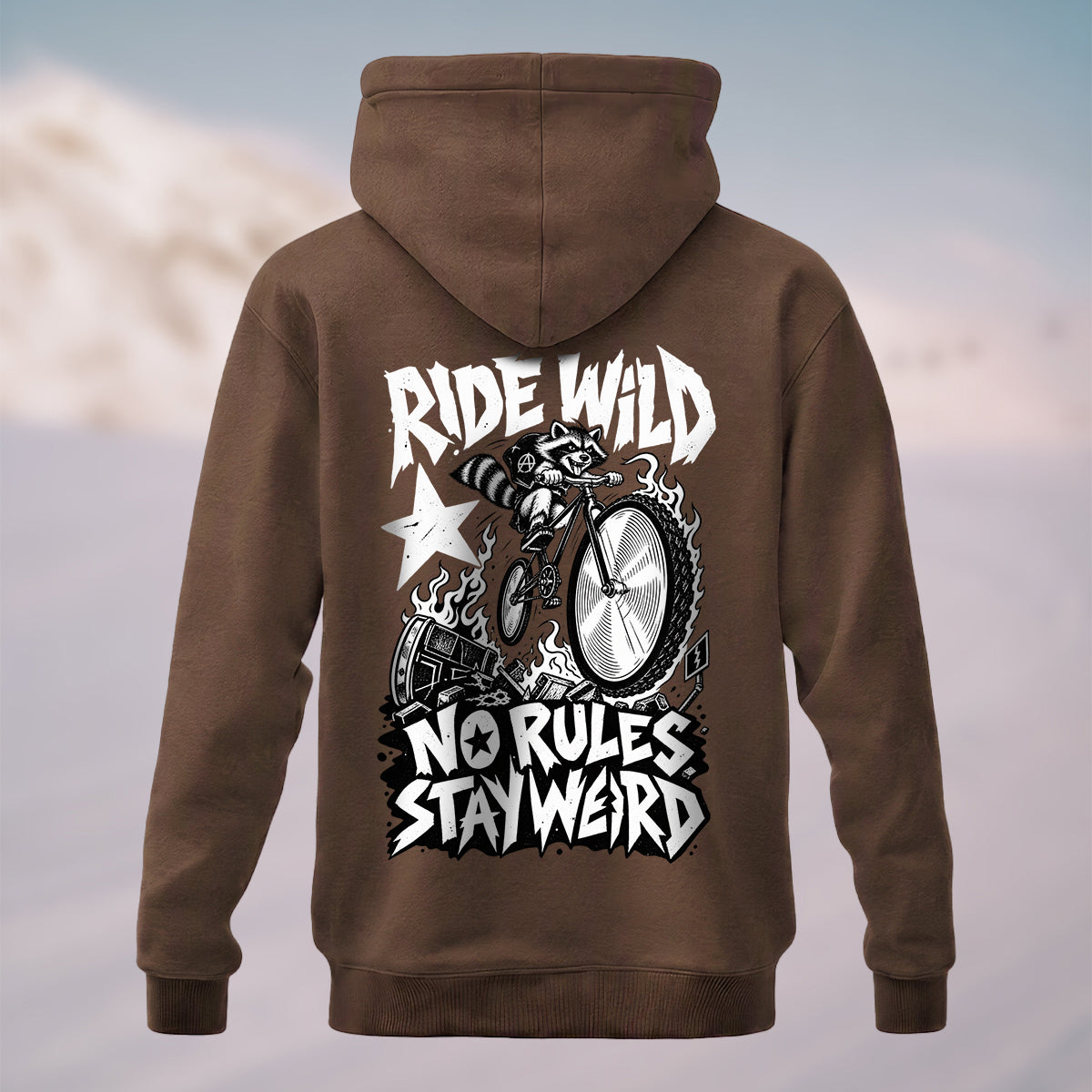 Cotton Made Wild Rebellious Raccoon Hoodie Coffee
