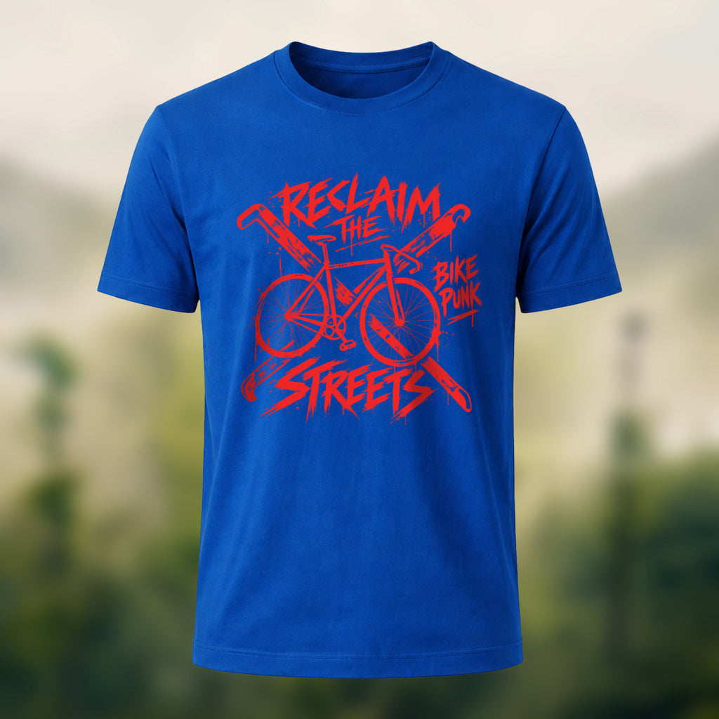 Vintage Punk Cycling Combed Cotton T-Shirt Royal Blue