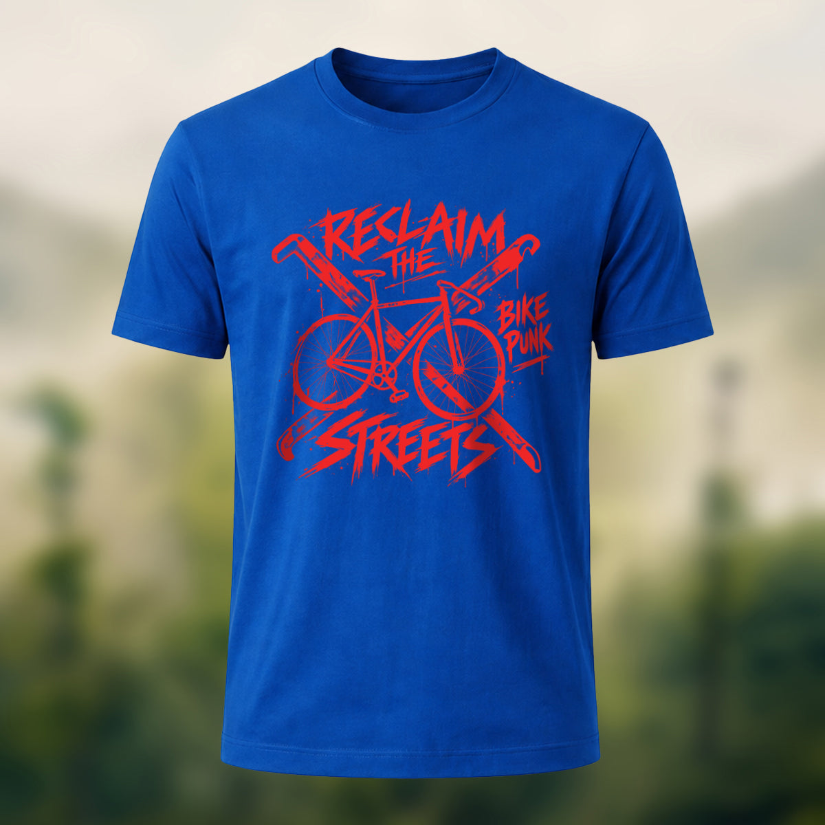 Vintage Punk Cycling Combed Cotton T-Shirt Royal Blue