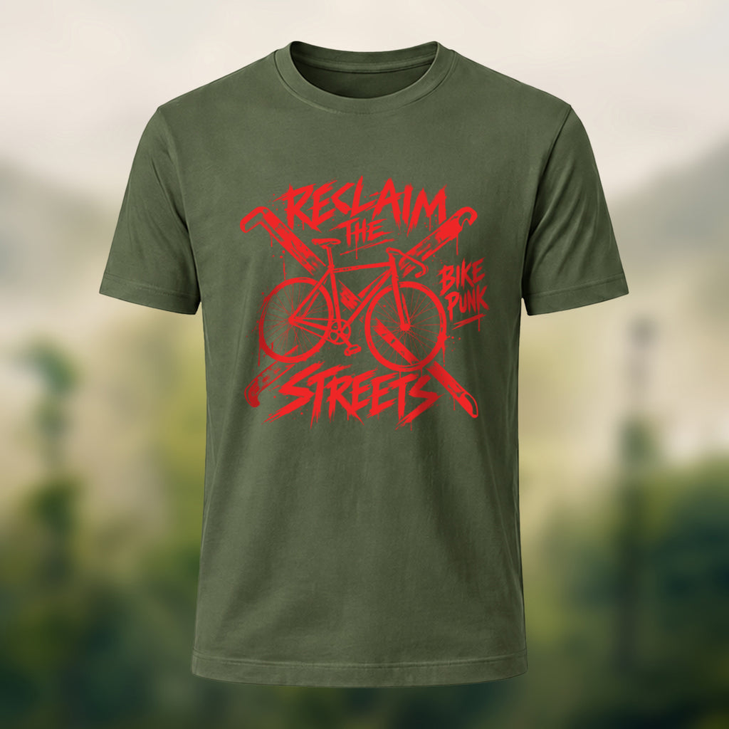 Vintage Punk Cycling Combed Cotton T-Shirt Olive Green