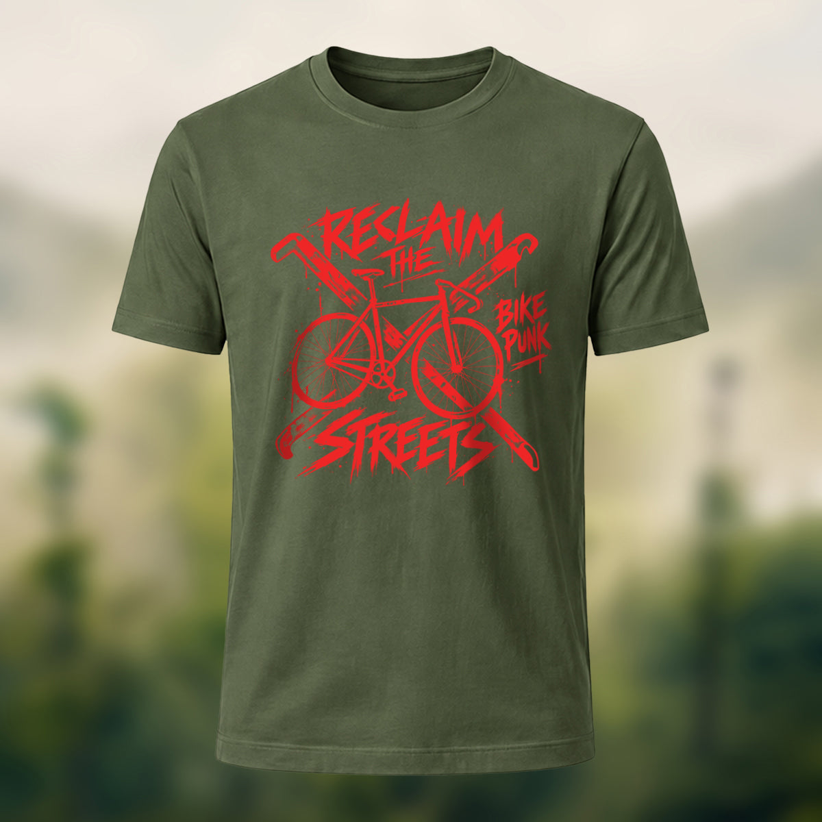 Vintage Punk Cycling Combed Cotton T-Shirt Olive Green