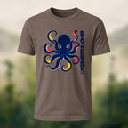 Artistic Oceanic Octopus Soft Cotton T-Shirt Coffee