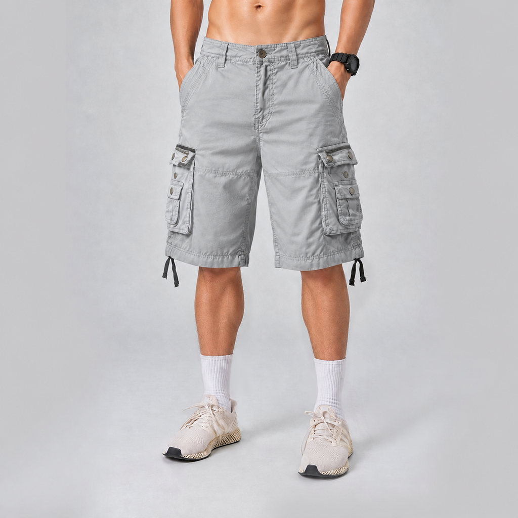 Relaxed Fit Multi-Pocket Cargo Shorts Grey