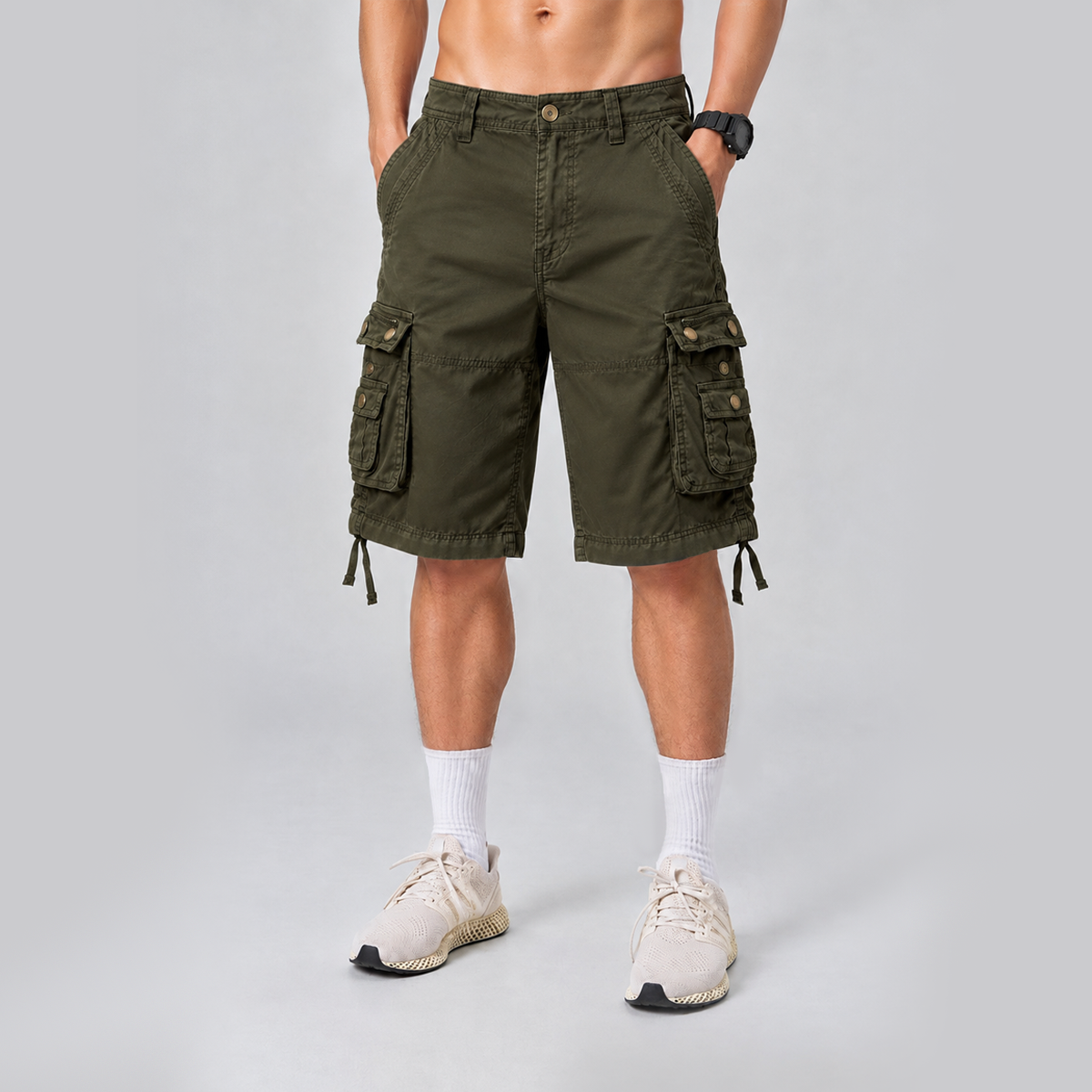 Relaxed Fit Multi-Pocket Cargo Shorts Dark Green