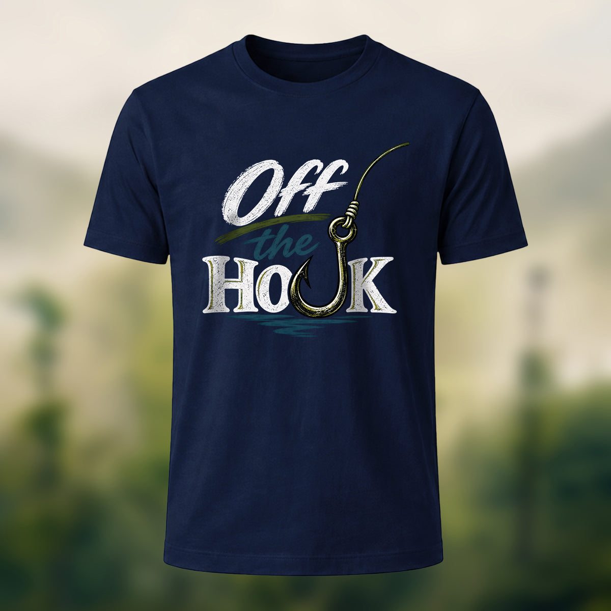Vintage Fishing Hook Premium Cotton T-Shirt Navy