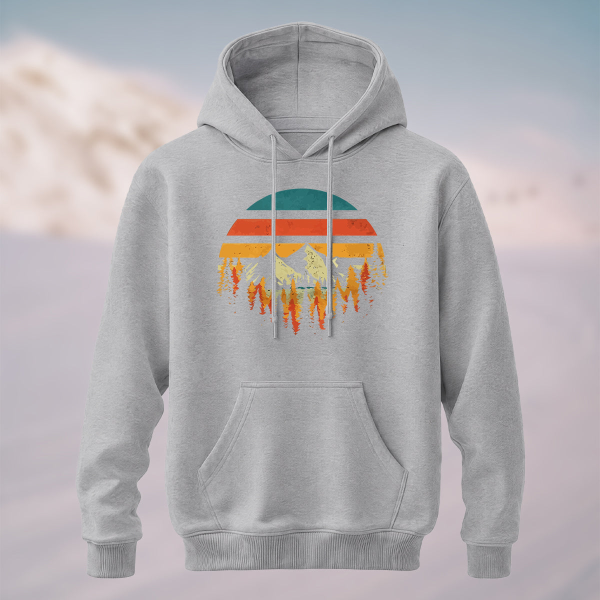 Cotton Made Vintage Mountain Forest Hoodie Heather Grey