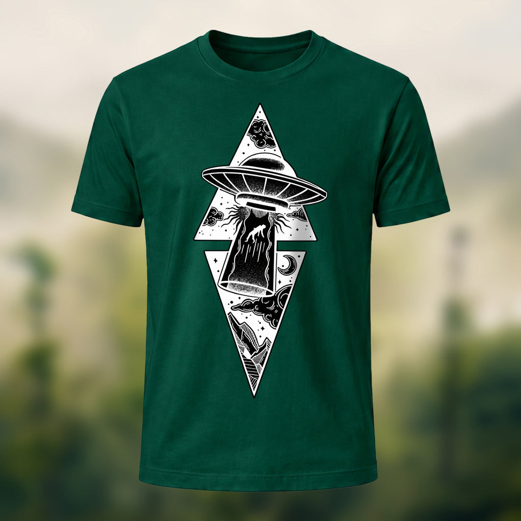 Vintage Celestial UFO Premium Cotton T-Shirt Forest Green