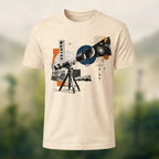 Vintage Stargazing Telescope Combed Cotton T-Shirt Beige