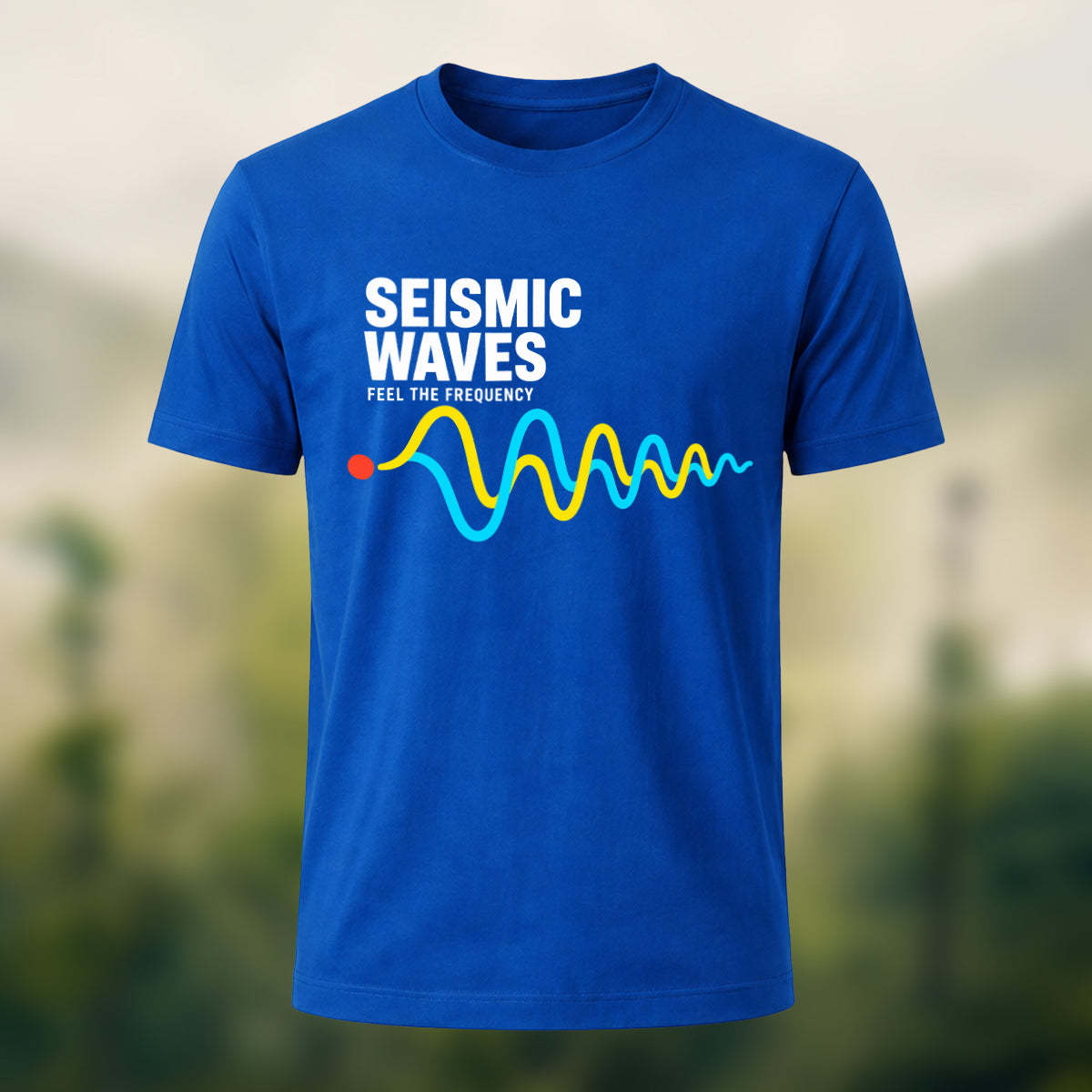Seismic Waves Print Casual Soft Cotton T-Shirt Royal Blue
