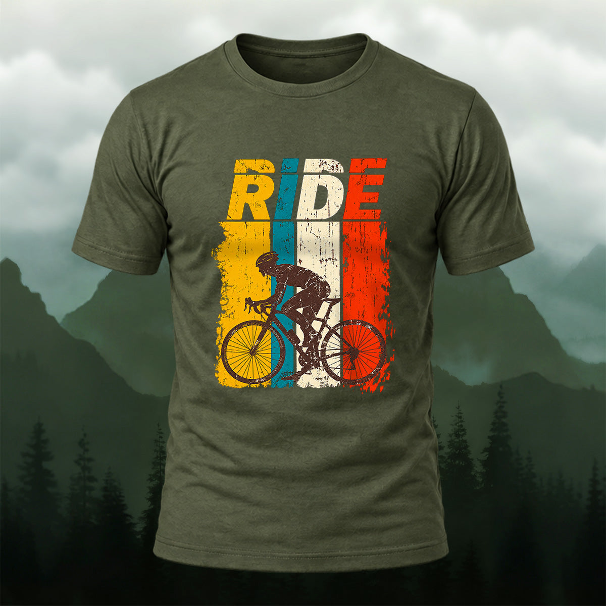 Vintage Sporty Road Cycling Soft Cotton T-Shirt Olive Green