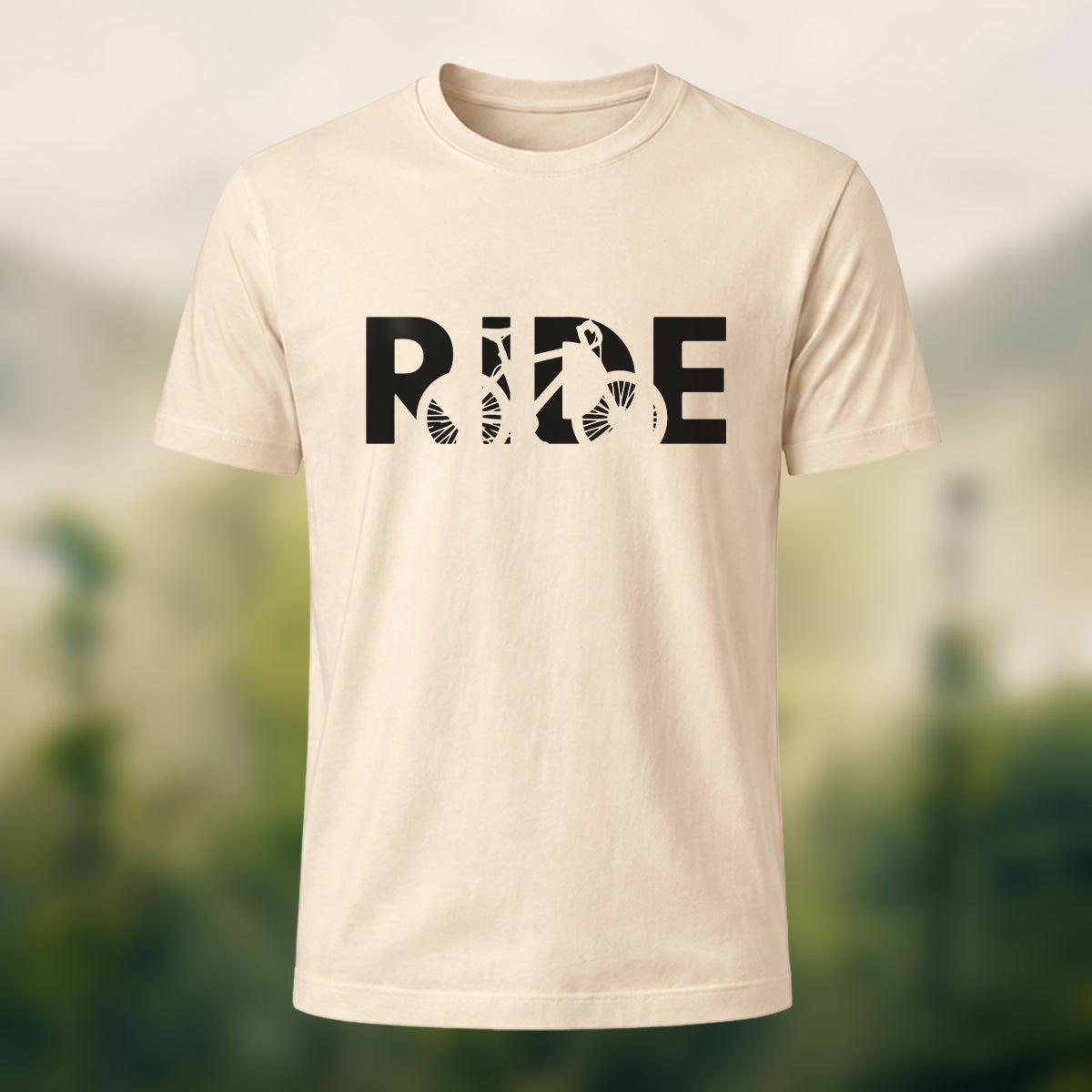 Cyclist Silhouette Printed Casual Cotton T-Shirt Beige