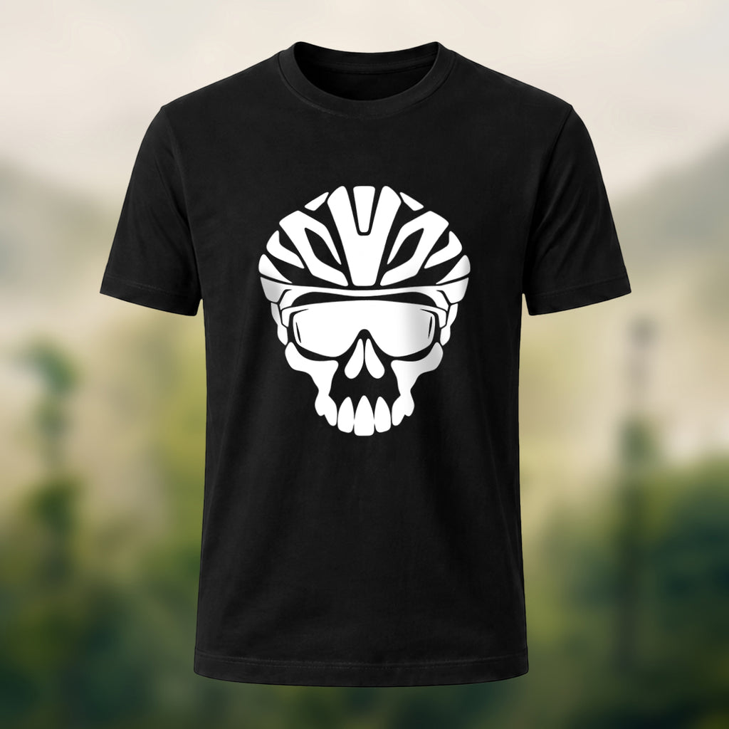 Edgy Cycling Skull Premium Cotton T-Shirt Black