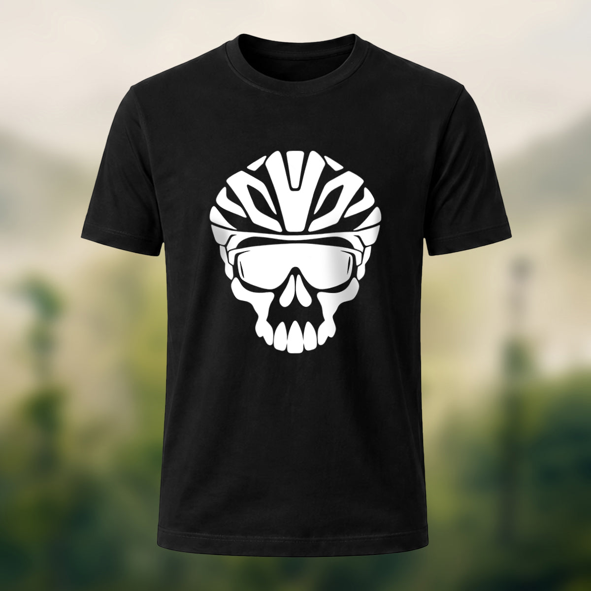 Edgy Cycling Skull Premium Cotton T-Shirt Black