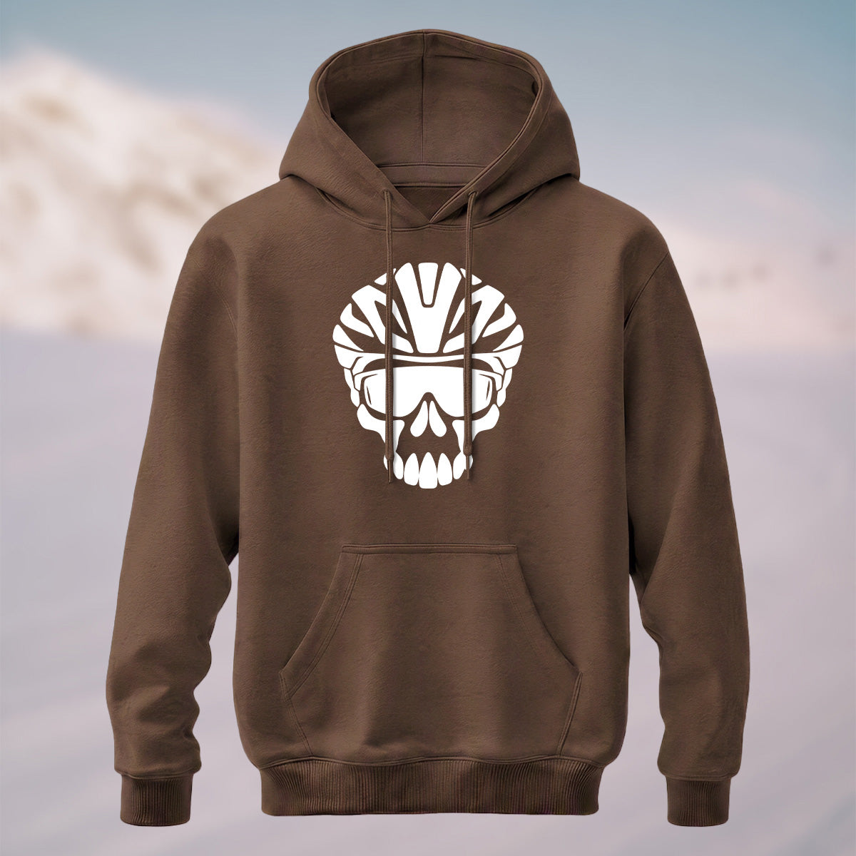 Cotton Made Edgy Biker Skull Hoodie Coffee