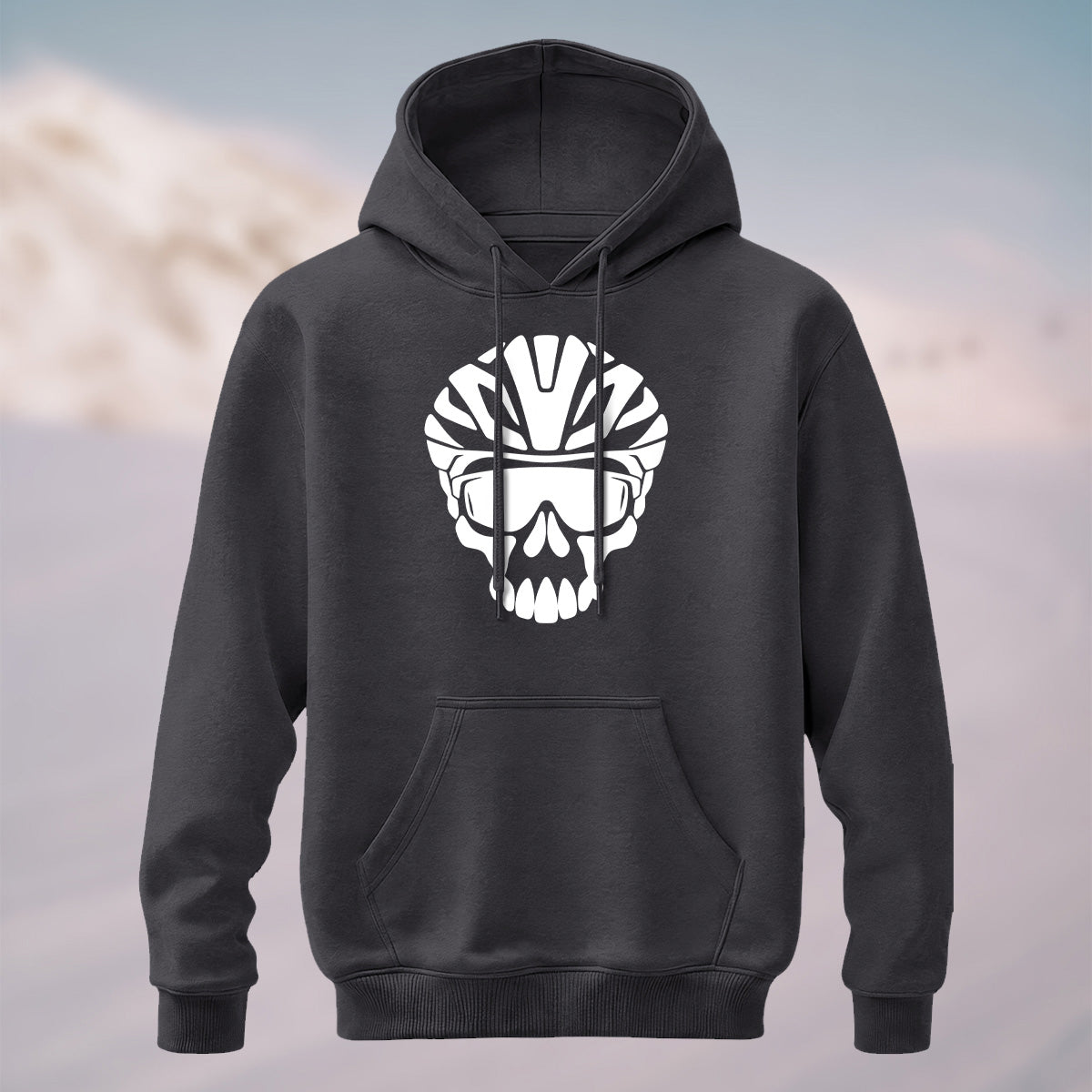 Cotton Made Edgy Biker Skull Hoodie Dark Grey