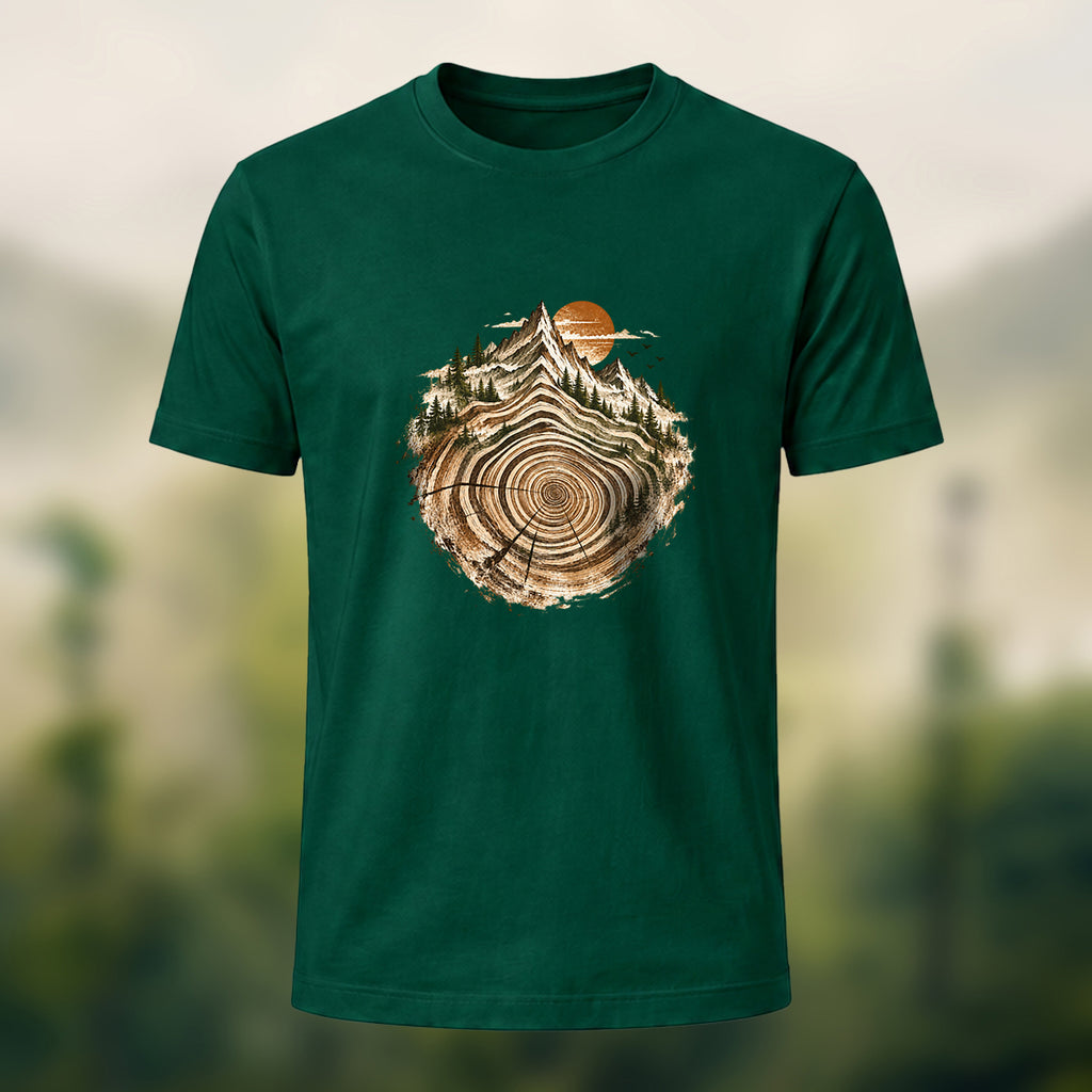 Artistic Tree Ring Topography Premium Cotton Tee Forest Green