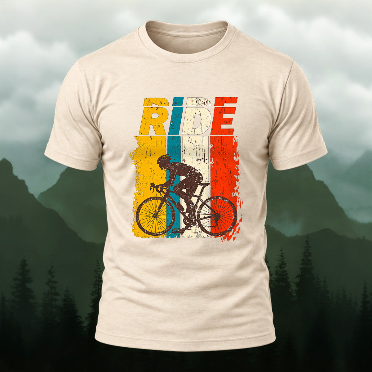 Vintage Sporty Road Cycling Soft Cotton T-Shirt Beige
