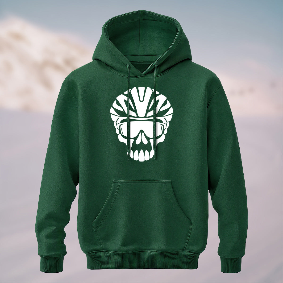 Cotton Made Edgy Biker Skull Hoodie Dark Green