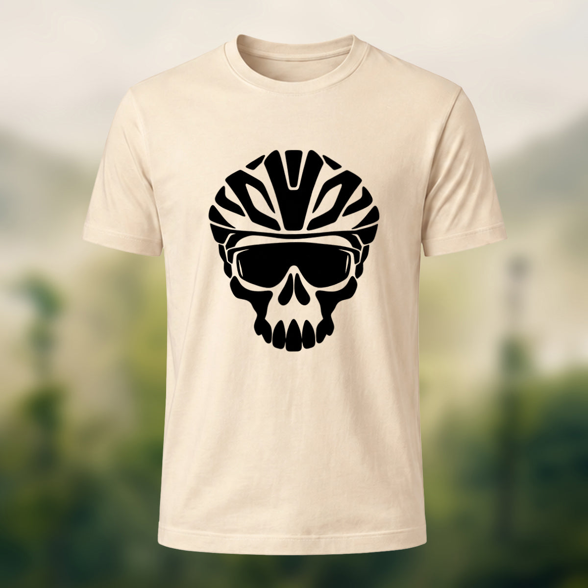 Edgy Cycling Skull Premium Cotton T-Shirt Beige
