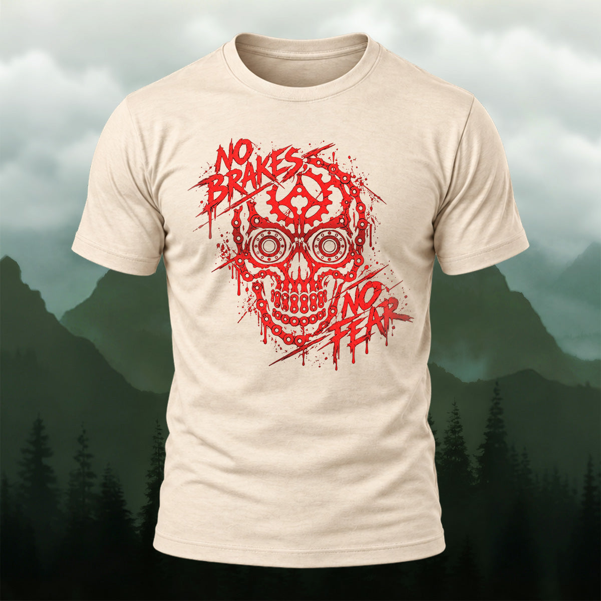 Scarlet Mechanical Skull Cotton T-Shirt Beige