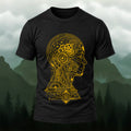 Futuristic Mechanical Brain Combed Cotton T-Shirt Black