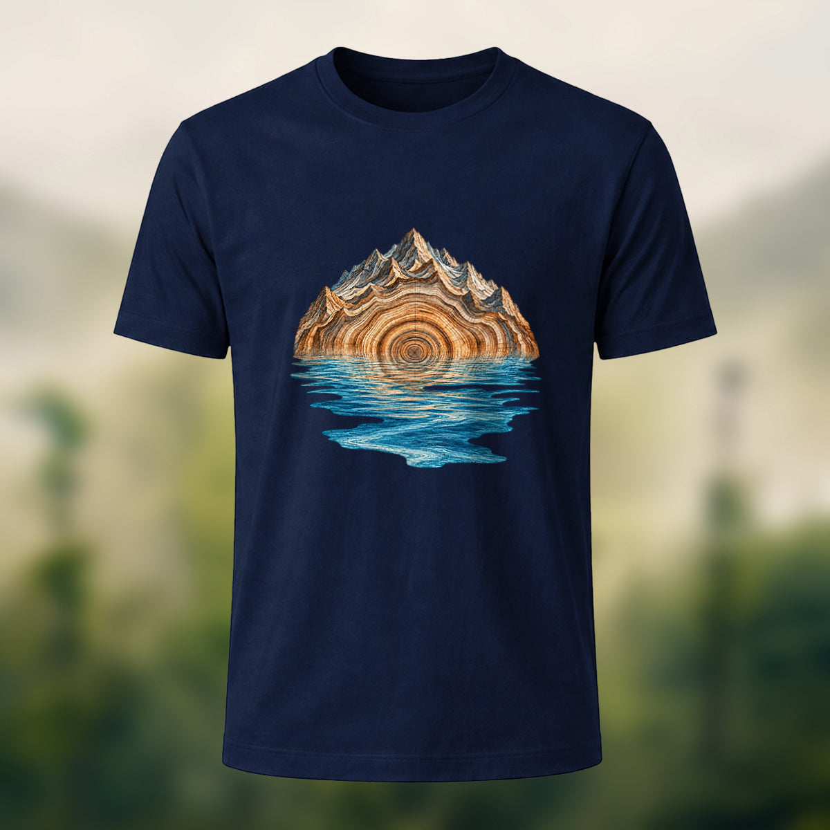 Geological Mountain Premium Cotton T-Shirt Navy