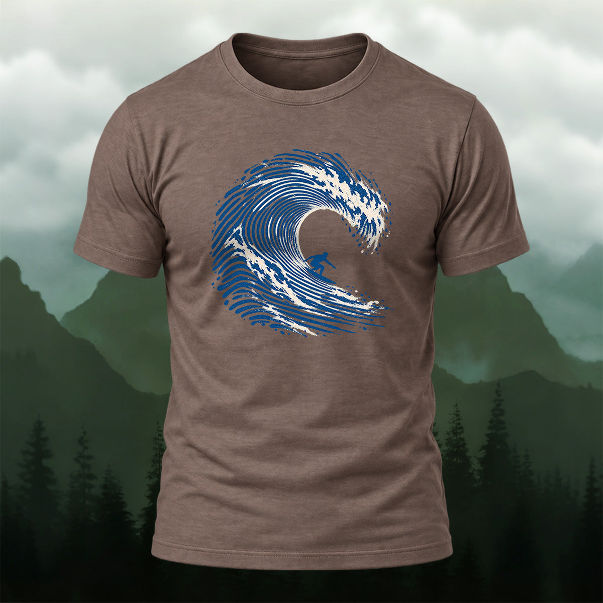 Abstract Wave Fingerprint Soft Cotton T-Shirt Coffee