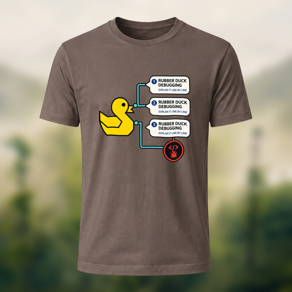 Rubber Duck Debugging Print Casual Soft Cotton T-Shirt Coffee
