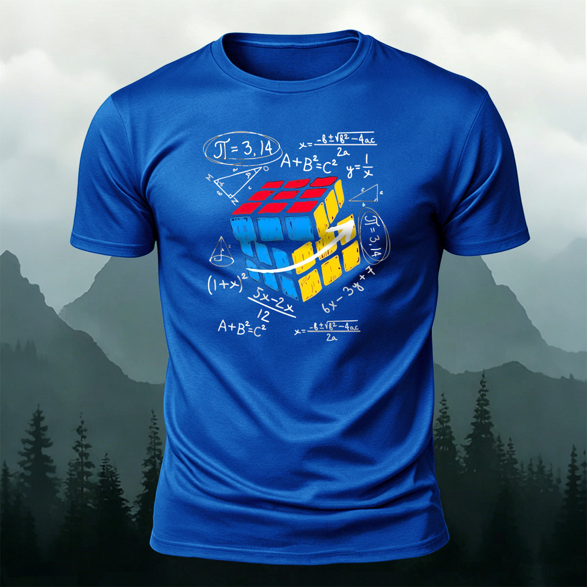 Rubik's Cube Print Casual Soft Cotton T-Shirt Royal Blue