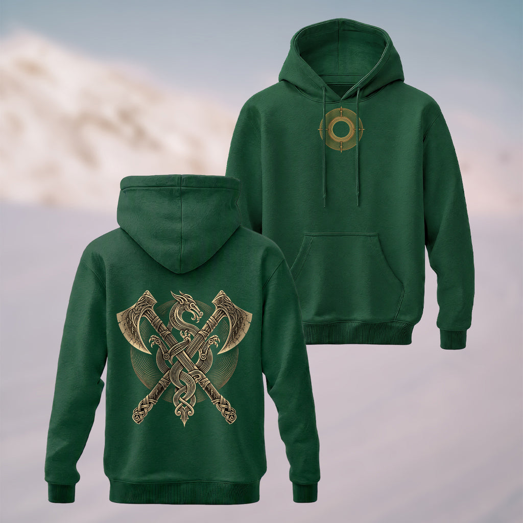 Cotton Made Norse Viking Axe Hoodie Forest Green