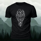 Nordic Wolf Print Casual Soft Cotton T-Shirt Black