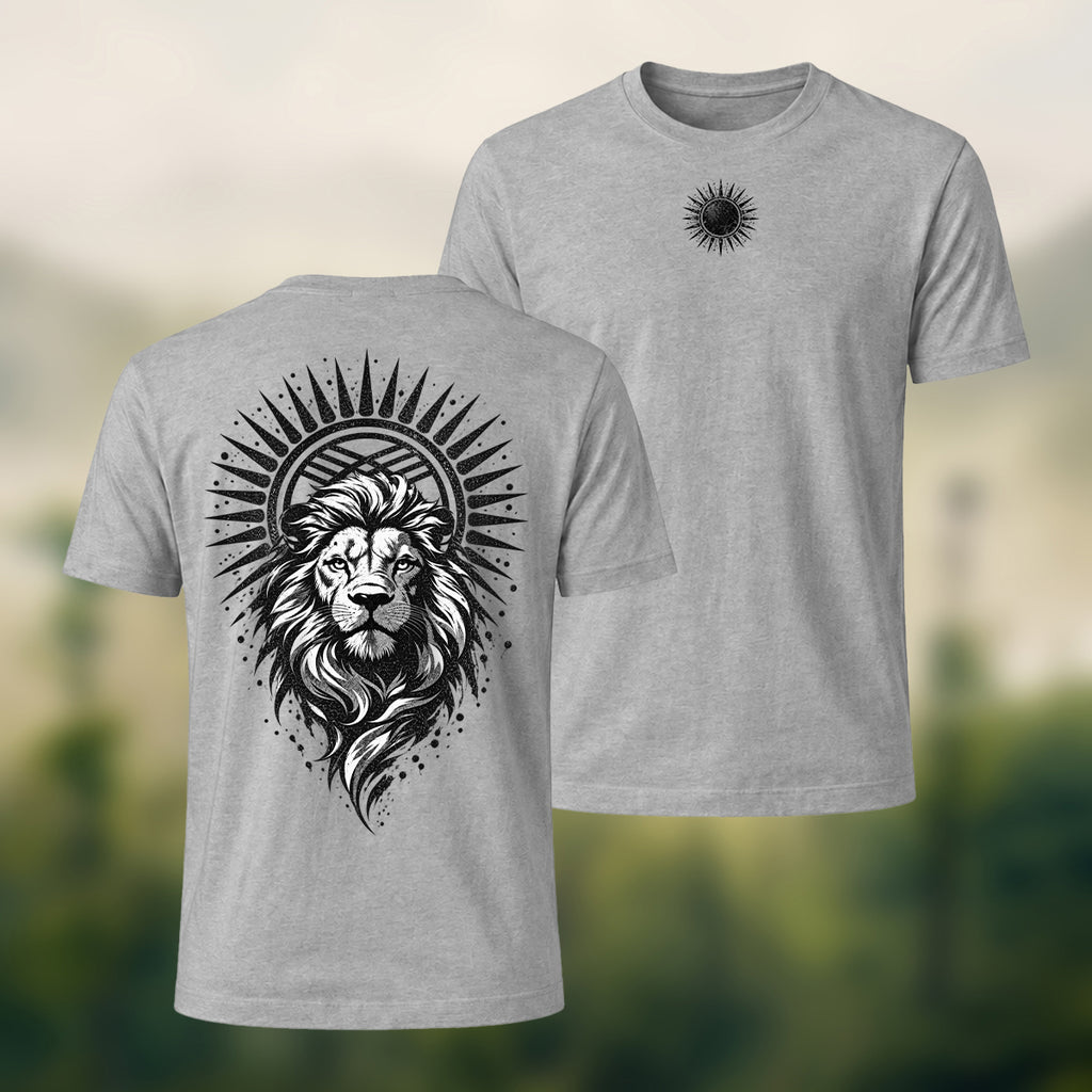 Black Lion Medallion Print Premium Cotton T-Shirt Heather Grey
