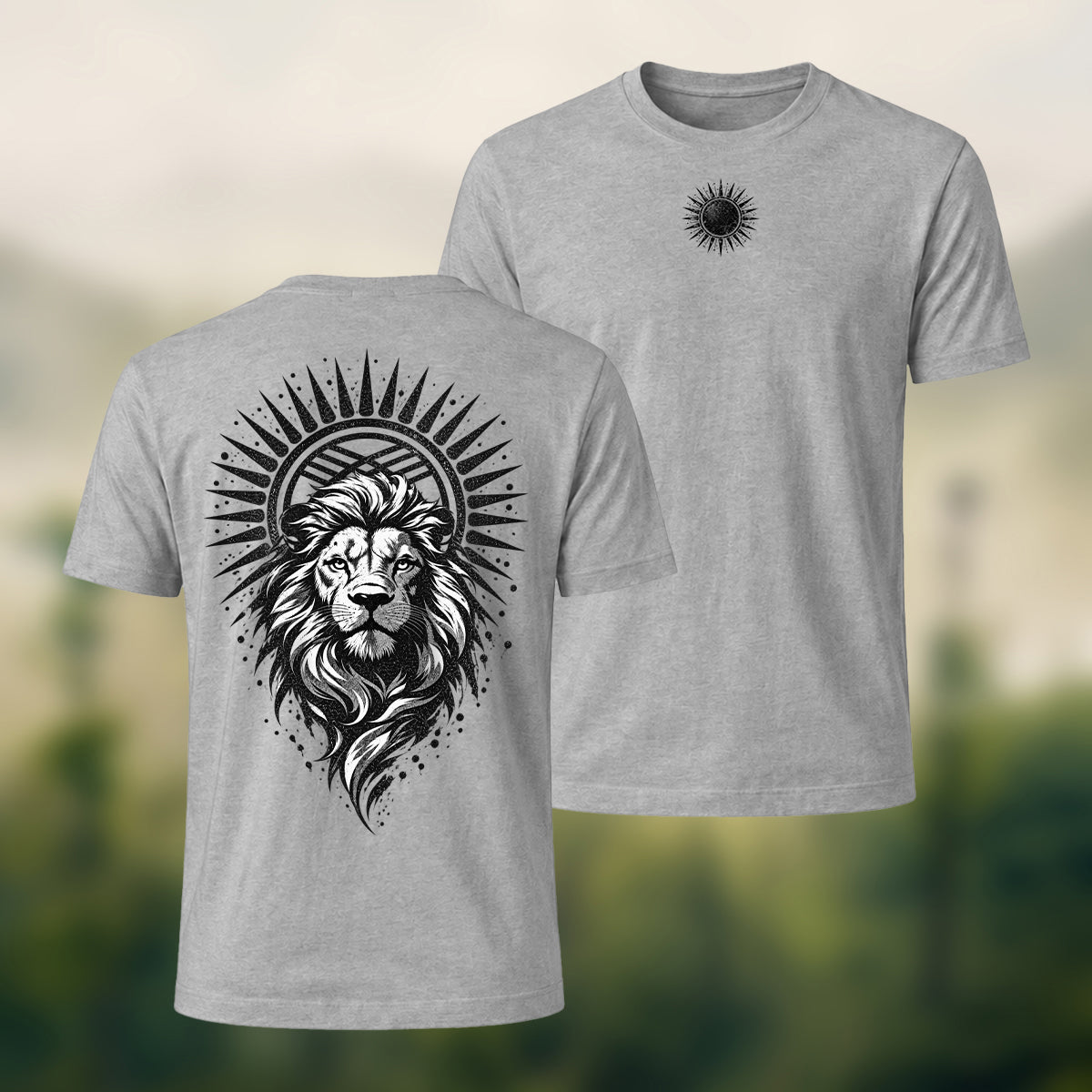 Black Lion Medallion Print Premium Cotton T-Shirt Heather Grey