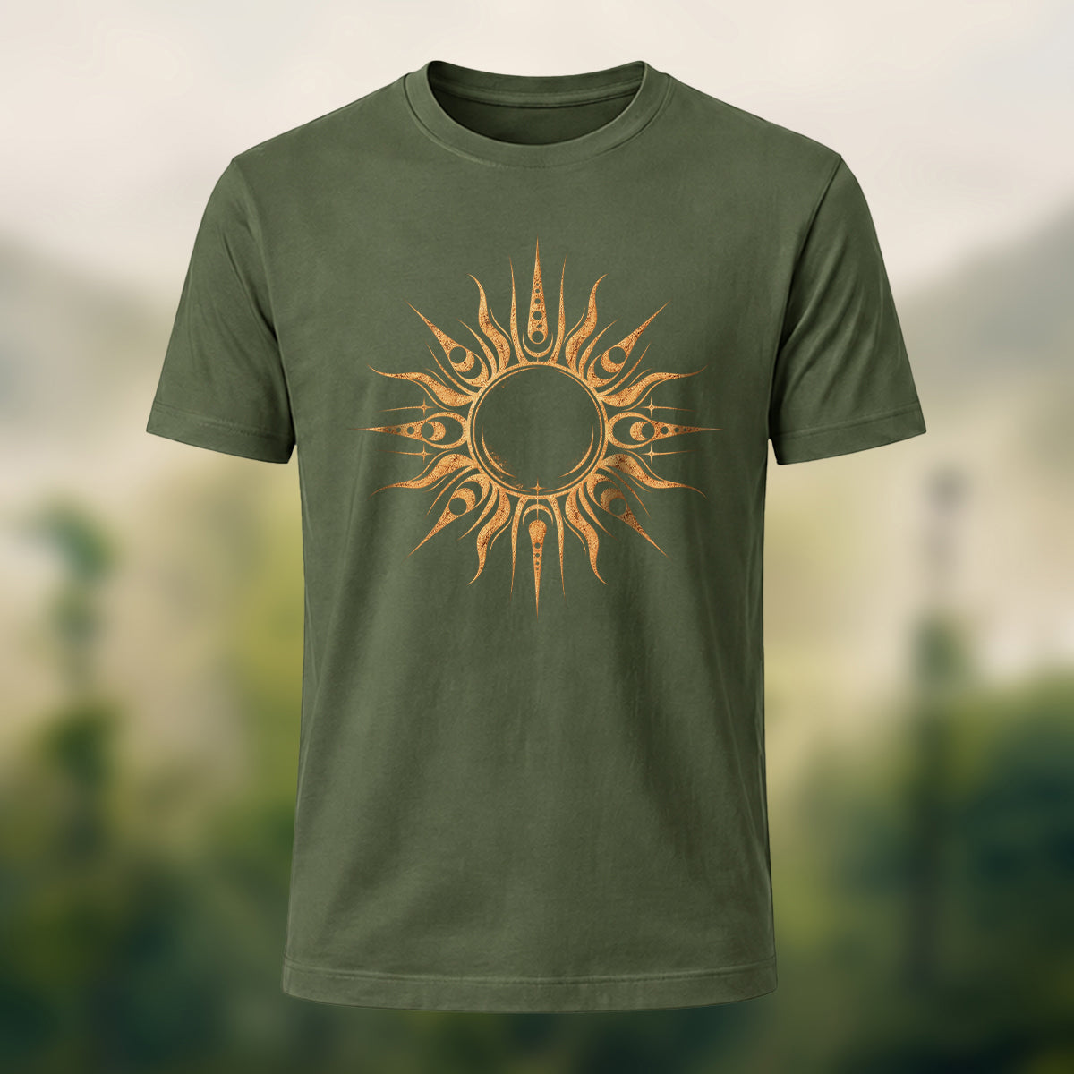 Abstract Sun Print Premium Cotton T-Shirt Olive Green