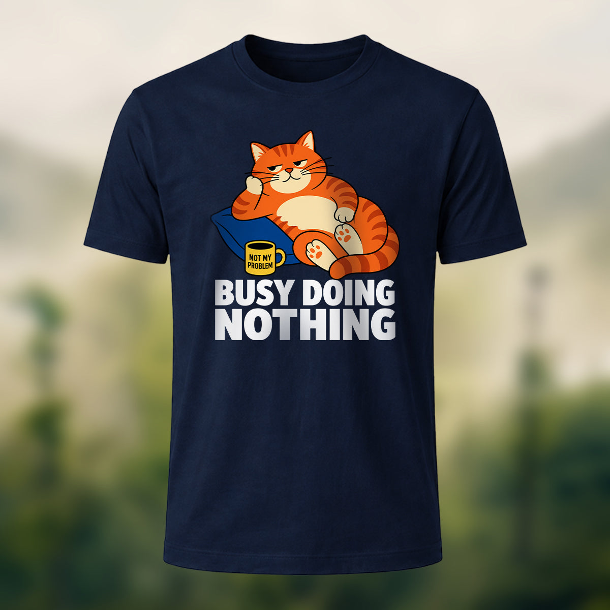 Laid-Back Cozy Cat Soft Cotton T-Shirt Navy