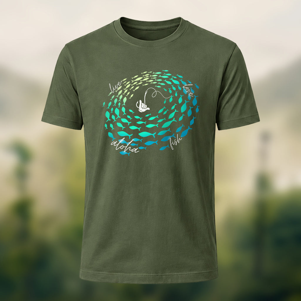 Sardine School Print Soft Cotton T-Shirt Olive Green
