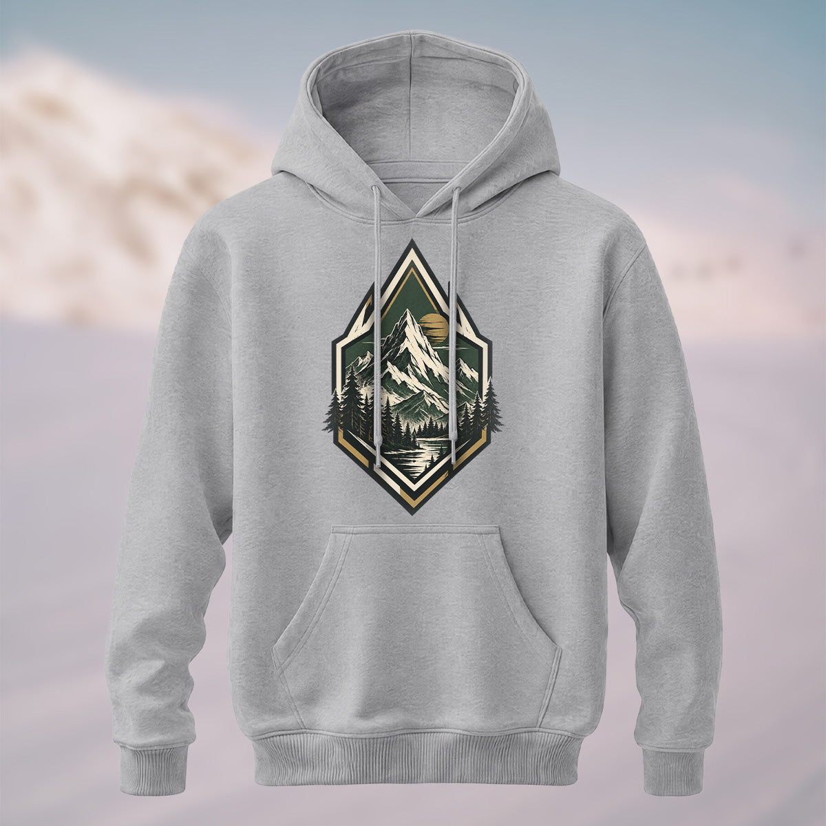 Cotton Made Artistic Mountain Crest Hoodie Heather Grey