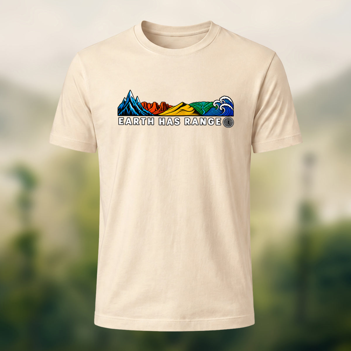 Artistic Earth Has Range Scenic Soft Cotton Tee Beige