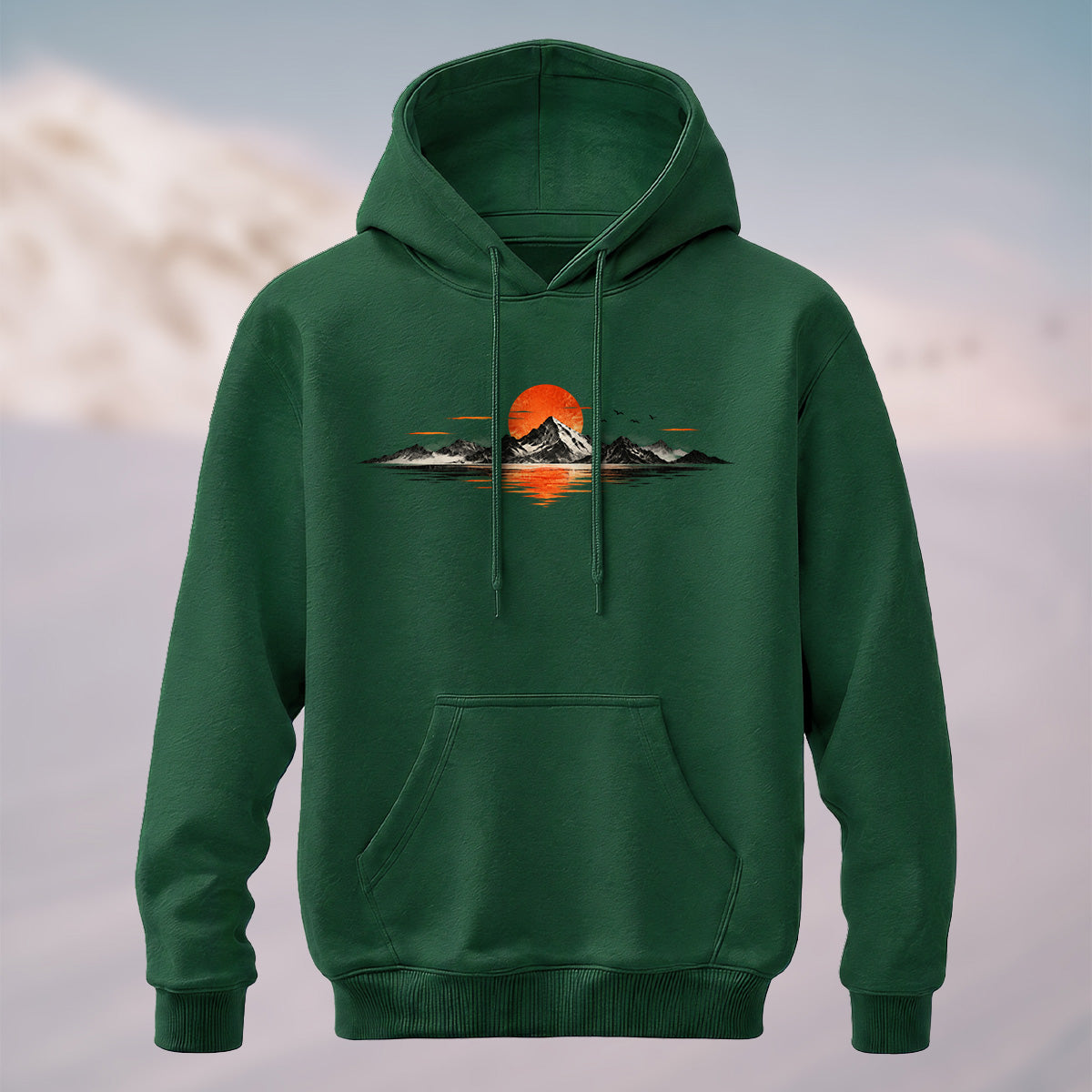 Cotton Made Vintage Sunset Reflection Hoodie Forest Green
