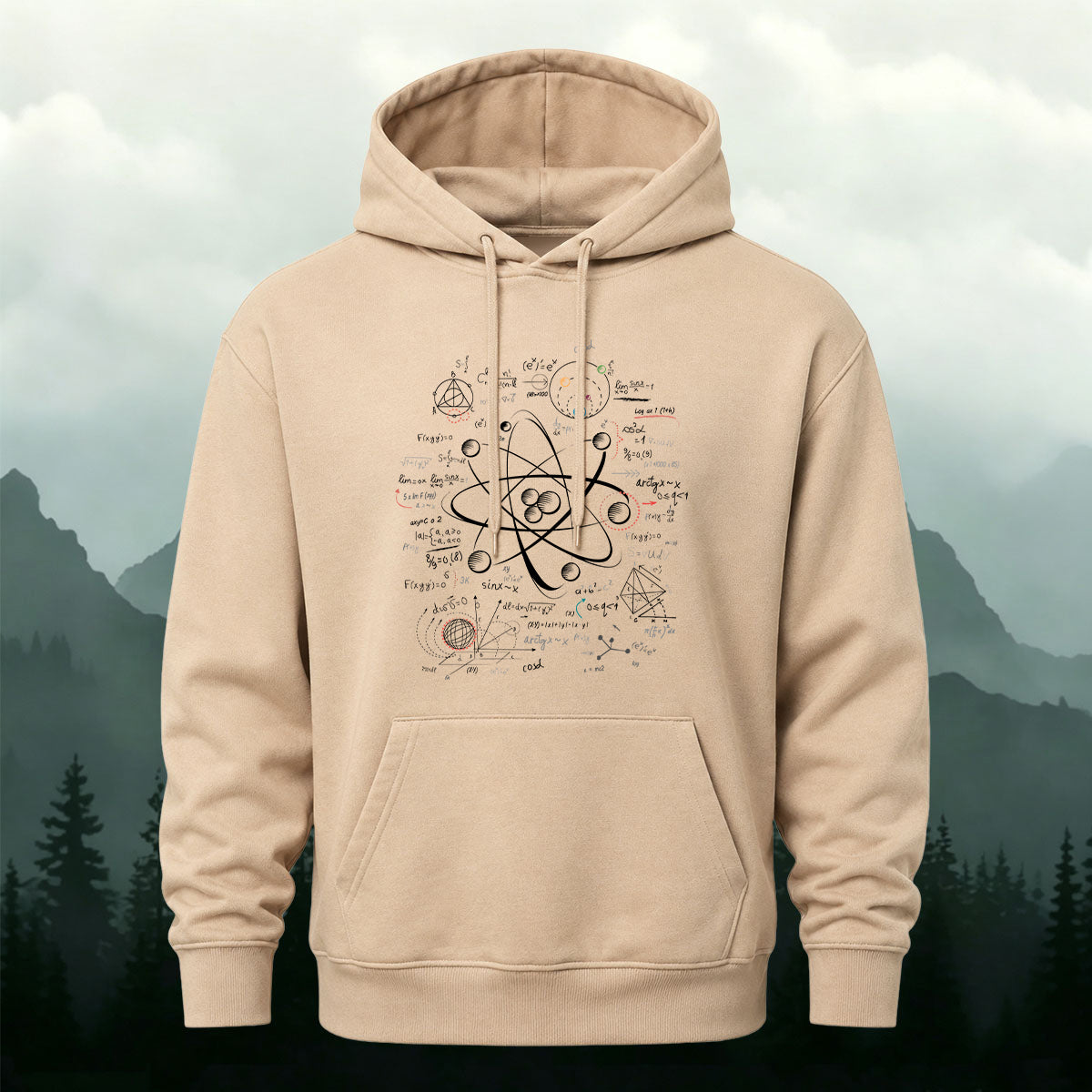 Cotton Made Physics Science Popularization Printed Hoodie Beige