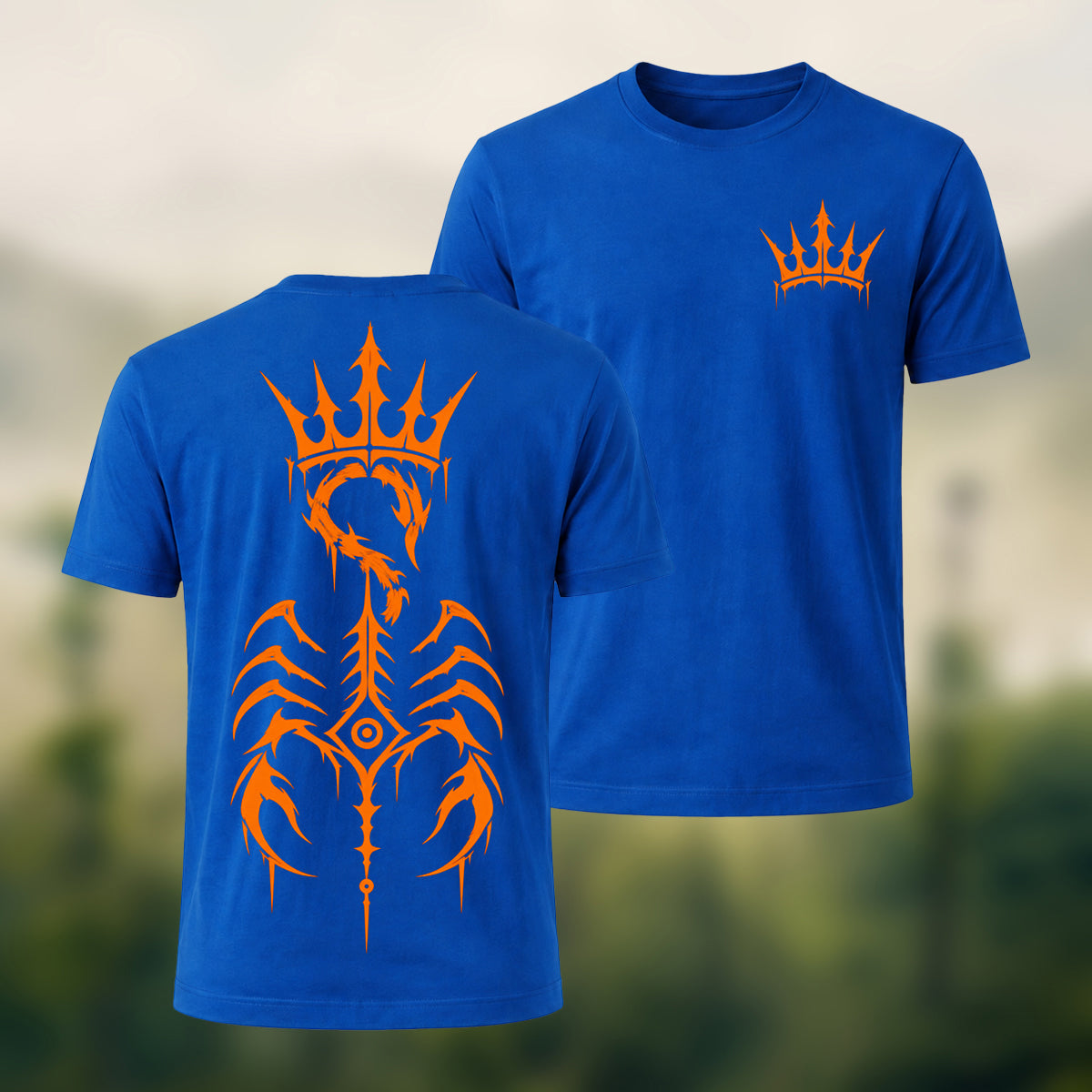 Intricate Scorpion Emblem Combed Cotton T-Shirt Royal Blue